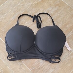 Victoria's Secret 34DD Bombshell Bikini Top Longline Strappy Adds 2 Cups Black